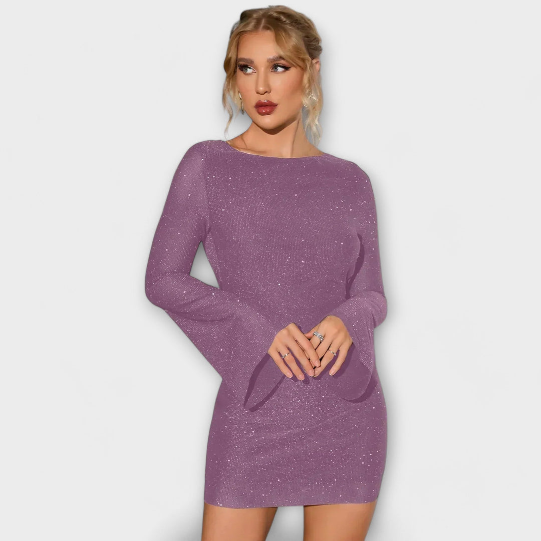 Cinty | Hipsu glitter dress with open back and long sleeves