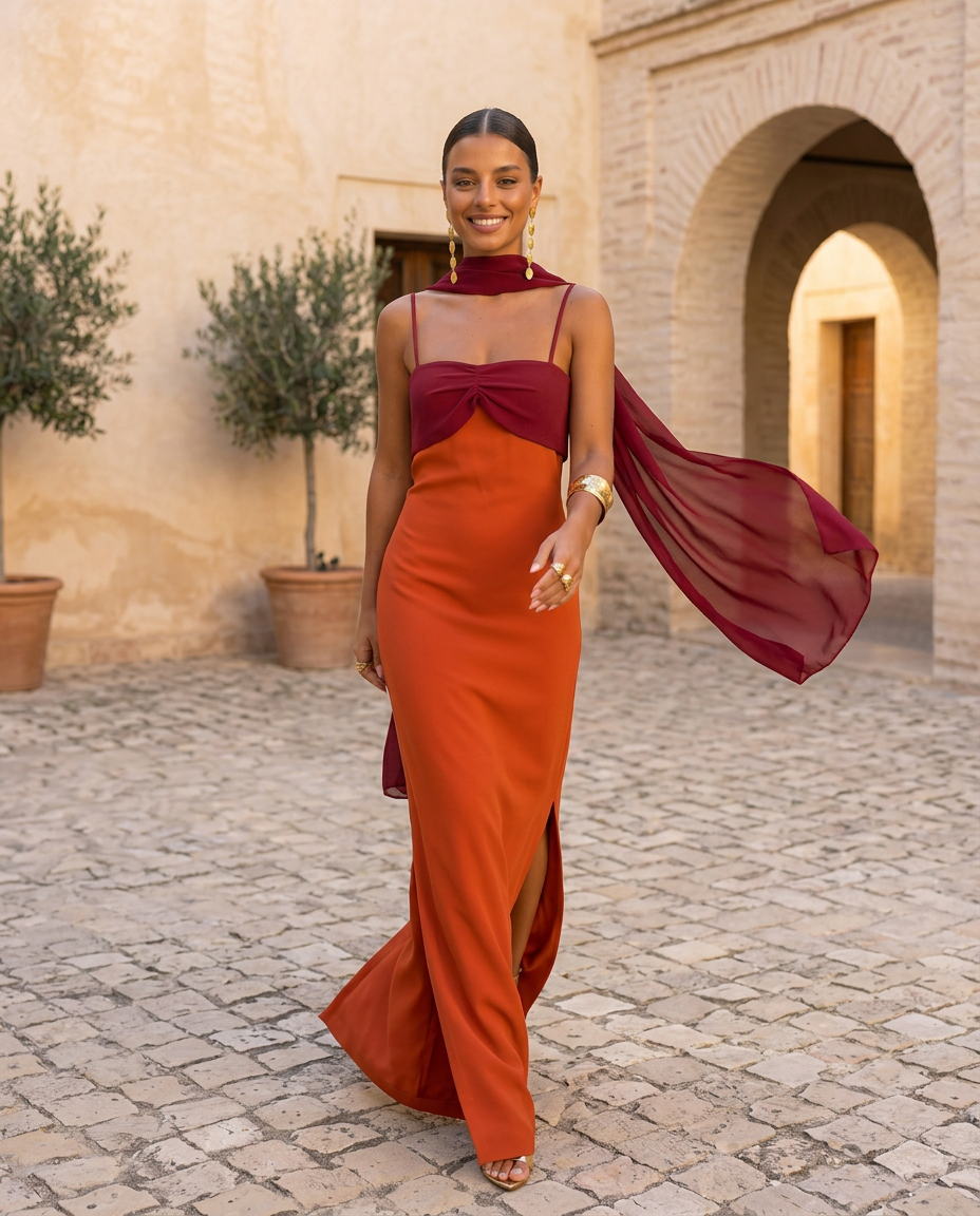 Amélia Long Dress - Sophisticated Contrast
