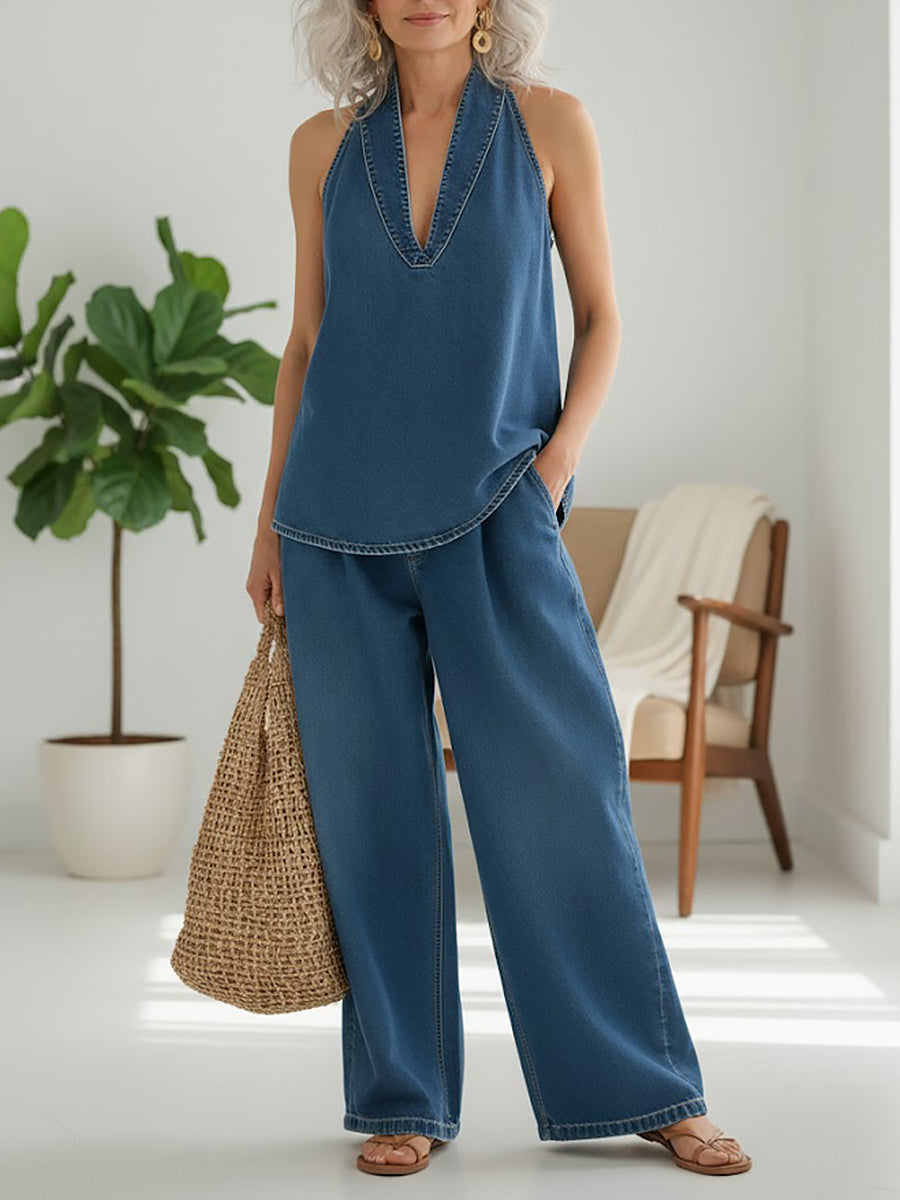 Ivy Two-Piece Set | Vintage Washed Soft Denim Look