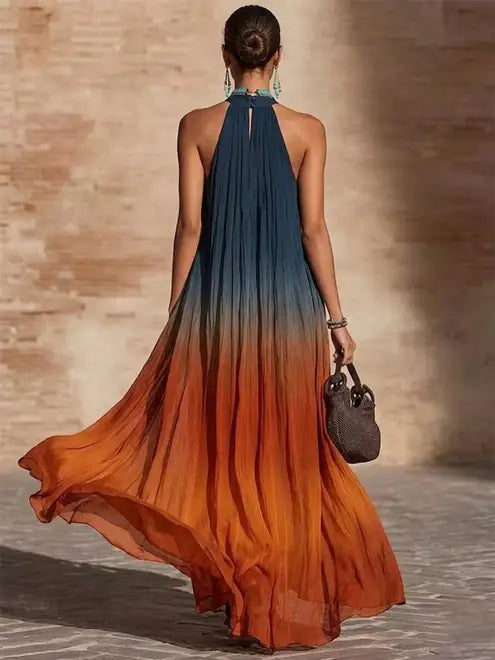 Helmi – Long Halter Neck/V-Neck Ombre Dress